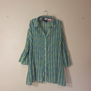 Maggie Barnes Blue and Green Striped Blouse